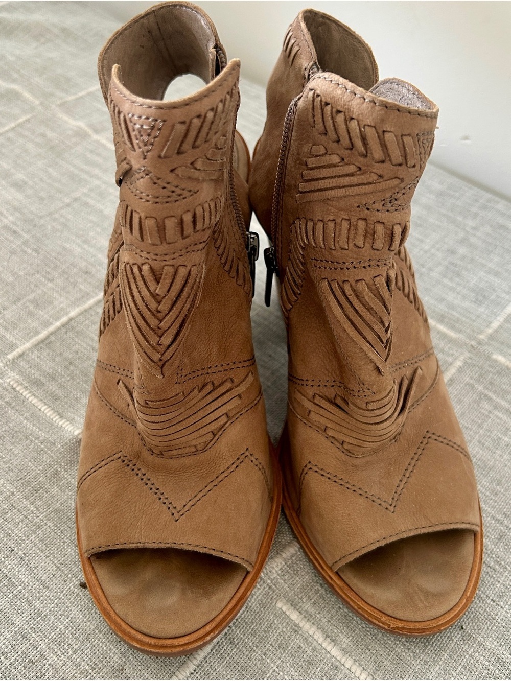 Vince Camuto Karinta Block Heel Western Peep Toe Booties Sandals